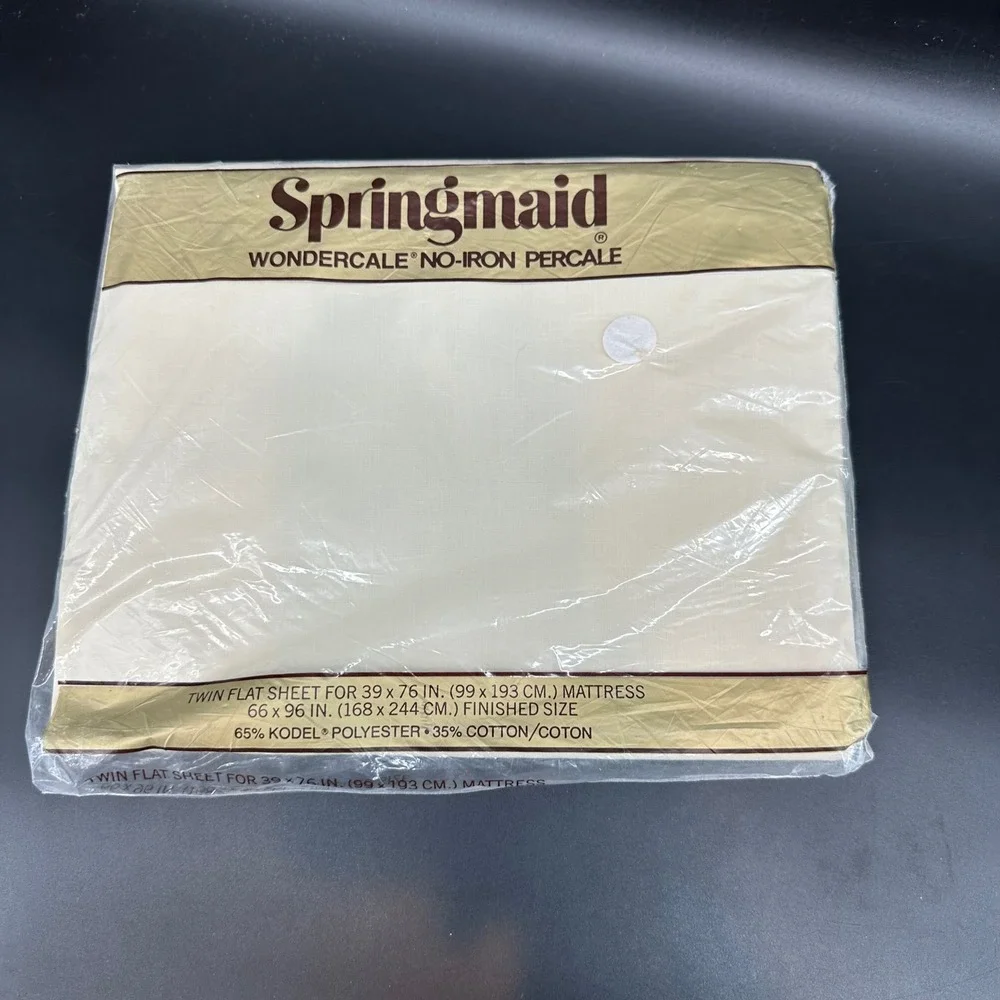Vintage‎ Springmaid Wondercale No-Iron Percale NOS Sealed Cream twin flat sheet